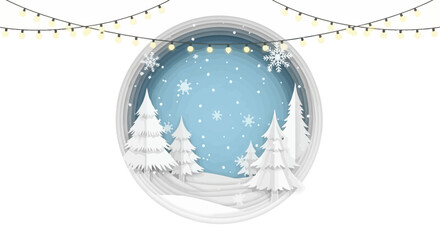 Winter Wonderland Papercut Trees & Snow Globe Scene with Festive Lights