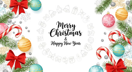 Festive Christmas and New Year Card with Decorations