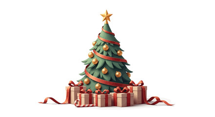Festive Christmas Tree with Gifts, Decorations and Star