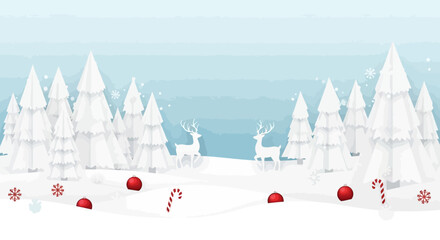 Winter Wonderland Christmas Trees and Candy Canes in a Snowy Landscape Illustration