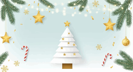 Festive Christmas Scene with Decorated Tree and Holiday Ornaments