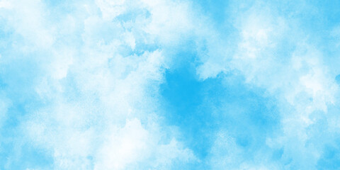  Abstract watercolor paint handmade illustration background, dusty blue classic with aged paint effect and minimal tonal variation, panorama of a bright blue sky adorned with fluffy white clouds.