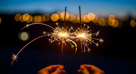 Sparklers ignite the evening with celebration and golden light.