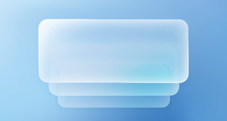 Liquid glass push stack, 3d light frame boxes on blue background. Transparent message boxes in modern futuristic style for web and mobile smart phone, vector illustration with light glow effect.