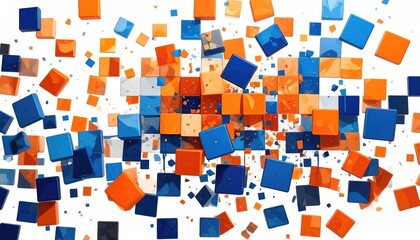 Floating blue and orange cubes against white