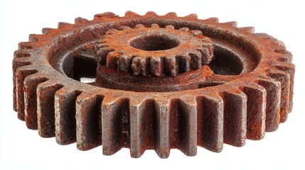 Rusted gear isolated on white background