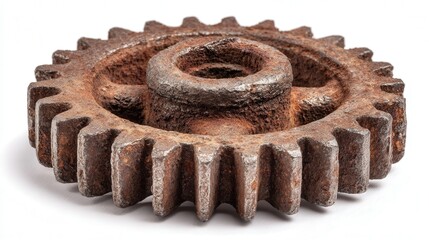 Rusted gear isolated on white background