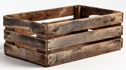 Rustic wood crate isolated on white background