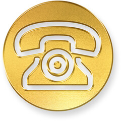 Obraz premium Shiny Gold Round Button with Metallic Retro Rotary Phone 3D Render Icon