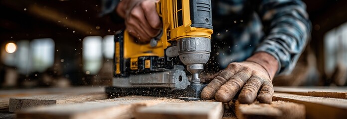 Using a pneumatic nail gun, a professional carpenter