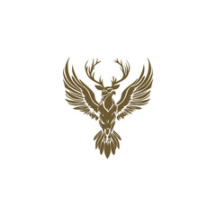 Fototapeta premium Unique and powerful logo design featuring a mythical creature a hybrid of an eagle or and a deer stag, showcasing a bird with large spread wings and imposing antlers