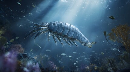 Obraz premium Ancient Marine Giant Swims Through Deep Ocean Depths A Stunning Prehistoric Underwater Scene