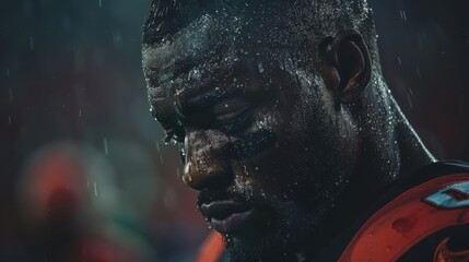 Close-up face football player wiping tears emotional loss moment