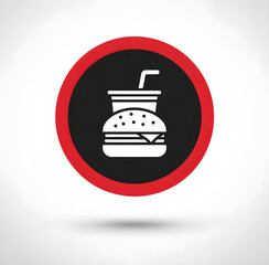 No food and drink sign vector icon on white background showing black circle with red border and blank center designed for public areas to communicate restriction and maintain cleanliness and safety