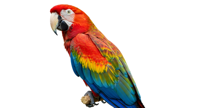 Scarlet Macaw Perched on Branch isolated on transparent background - Powered by Adobe