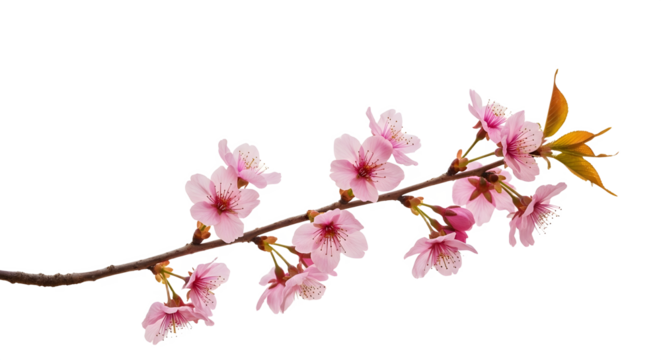 Cherry blossom branch on white isolated on transparent background