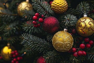 Christmas tree red accessories decorations.