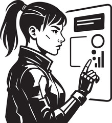 Cyberpunk girl with a hologram screen silhouette vector