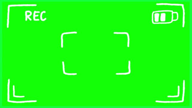 Camera viewfinder REC recording effect on the camera for superimposing on the video in 2d cartoon style with animation. Сentered on a square.Looped video with green screen background (chroma key)