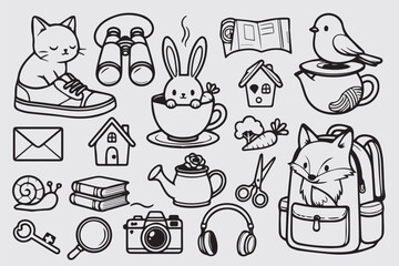 Adorable Cartoon Character Outline Bundle