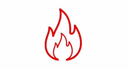 Red flame icon, simple outline illustration on a white background, symbolizing heat, energy, or passion.