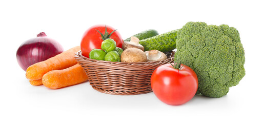 Pile of different fresh raw vegetables isolated on white