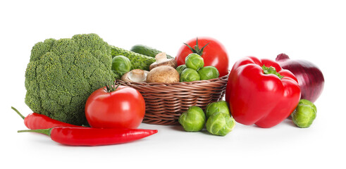 Pile of different fresh raw vegetables isolated on white