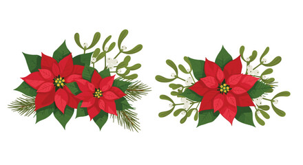 Festive poinsettias and mistletoe create a joyous holiday cheer with classic red and green colors for vibrant seasonal designs