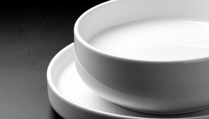 Stacked white ceramic bowls on plate, minimalist kitchen elegance…