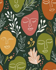 A vibrant illustration showcasing stylized faces surrounded by intricate foliage, representing diversity and connection through art and nature.