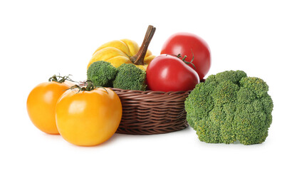 Different fresh raw vegetables isolated on white
