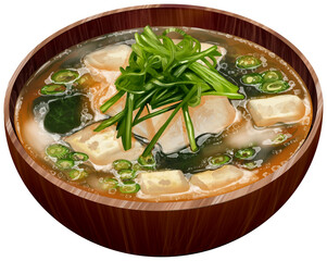 Miso Soup with Tofu and Seaweed Illustration