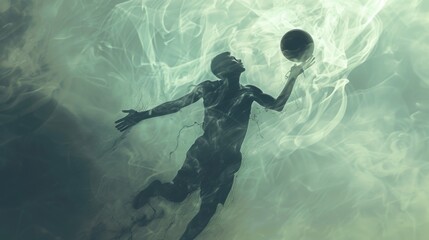 basketball athlete dunking with dramatic light and shadows, clean studio isolation