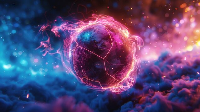 ball close-up mid-bounce with neon lighting flare