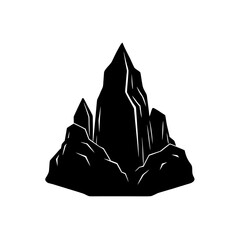 Silhouette of a jagged rock formation on transparent background