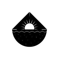 Abstract sun rising over water design on transparent background silhouette