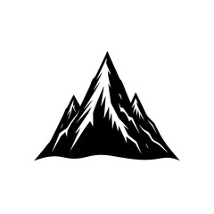 Black mountain range with snow peaks on transparent background silhouette