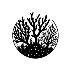 Silhouette of trees in circle shape on transparent background