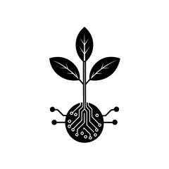 Plant growing from circuit technology on transparent background silhouette