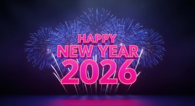 Happy new year 2026 with fireworks display