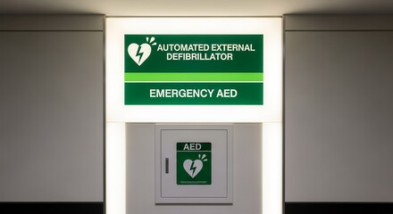 Automated External Defibrillator Signage Indicating Availability for Emergency Medical Care