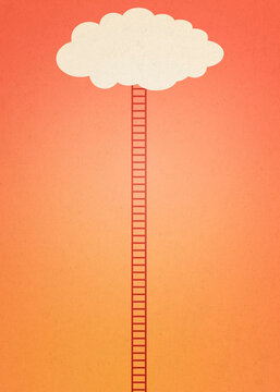 Ladder reaching up to a cloud representing ambition and success