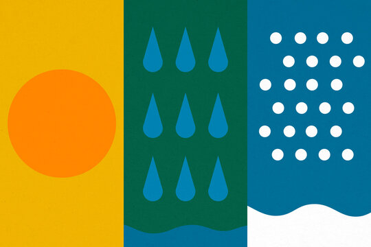 Abstract illustration of weather showing sun rain and snow