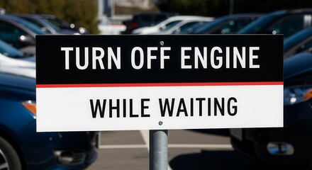 Fototapeta premium Automotive Sign With Instructions Emphasizing Environmental Responsibility When Stationary