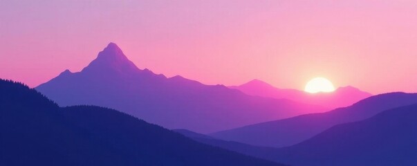 Pastel purple mountain silhouette at sunrise Gradient sky, minimalist design , dawn, minimal