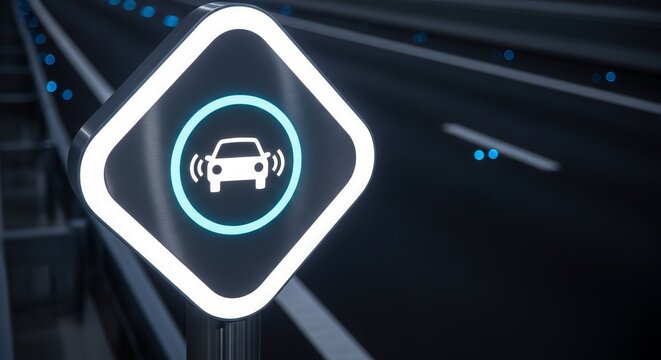 Autonomous Vehicle Communication Sign Indicating Driverless Navigation and Advanced Technology