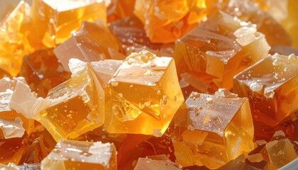 Cubed amber gelatin piled high