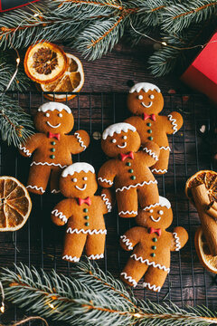 Homemade gingerbread cookies decorated for Christmas holiday