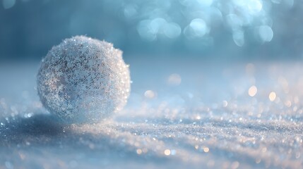Snow globe with a white ball inside. The snow globe is on a snowy surface. The snow globe is a symbol of the winter season