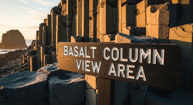 Basalt Column View Area Sign With Striking Natural Rock Formations and Coastal Backdrop - Powered by Adobe